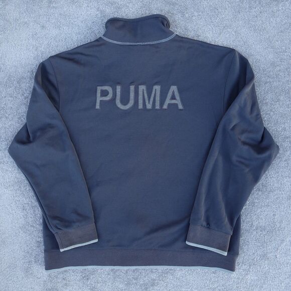 Puma Jacket Mens L Gray Color Block Logo Spell Out Full Zip Track Active Workout - Picture 6 of 9